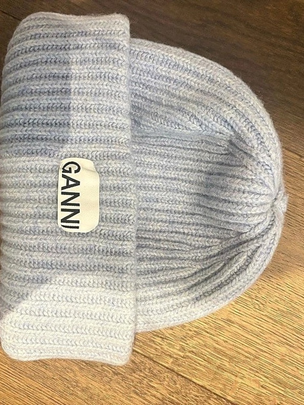 GANNI Oversized Beanie in Rib Wool Knit light blue